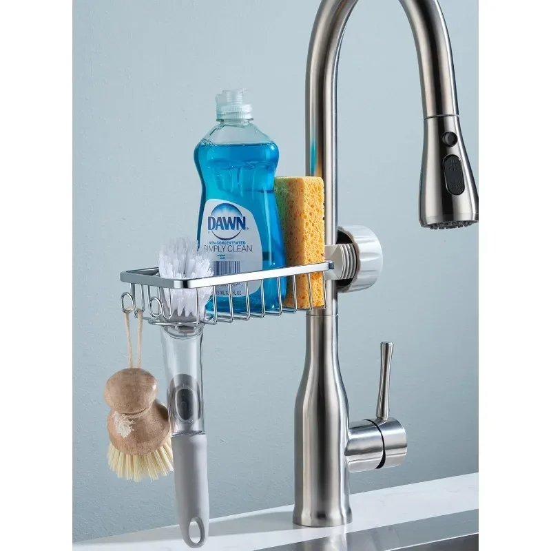 Sponge Holder Over Faucet Kitchen Sink Caddy Organizer, Stainless Steel Detachable Hanging Faucet Drain Rack