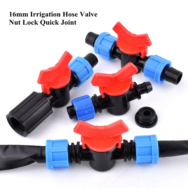 16mm Hose Valve Watering Irrigation Ball Valve Flow Control Joint Labyrinth Tube Drip Irrigation Belt Garden Water Pipe Joint