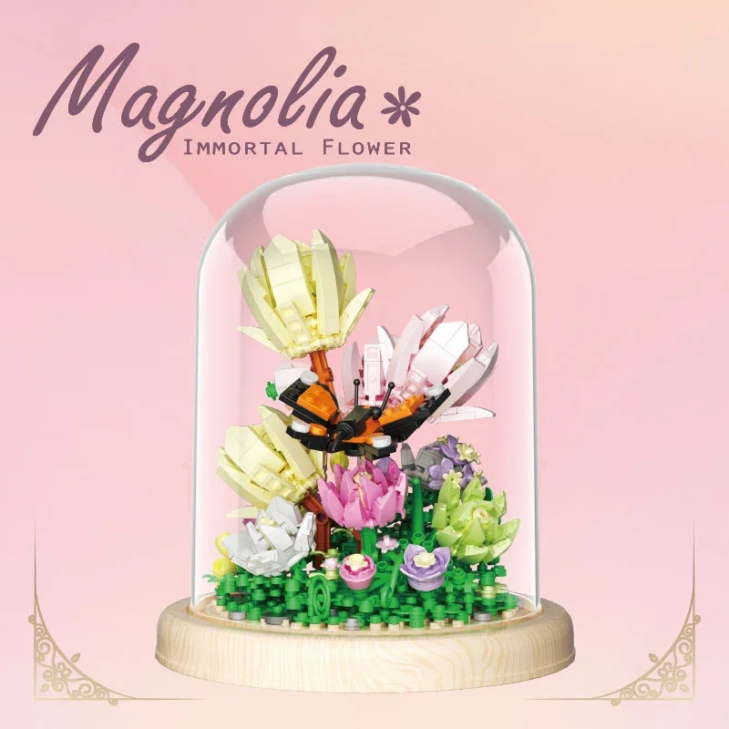 

592PCS Magnolia Butterfly Building Blocks Creative Insect Flower Model Bricks Set Desktop Ornaments Kids DIY Toys Birthday Gifts