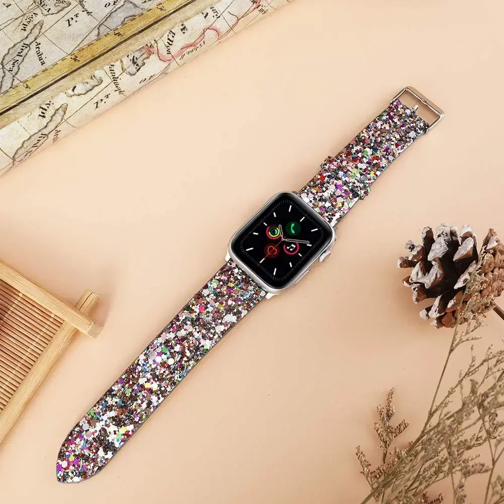 Leather Strap for Apple Watch Band Ultra 2 49mm 38mm 40mm Women 42mm 44mm 41mm 45mm Glitter Bracelet i Watch Series 7 8 6 5 4 3