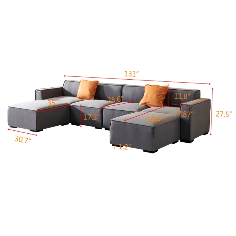 

Grey Modular U Shape Sectional Fabric Sofa Easy to assemble for indoor living room furniture