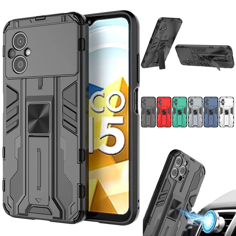 For Xiaomi Poco M5 m5 5G Case Armor Magnetic Car Stand Phone Cases For Poko Poxo Pocco Little M5 M 5 5G PocoM5 Holder Back Cover