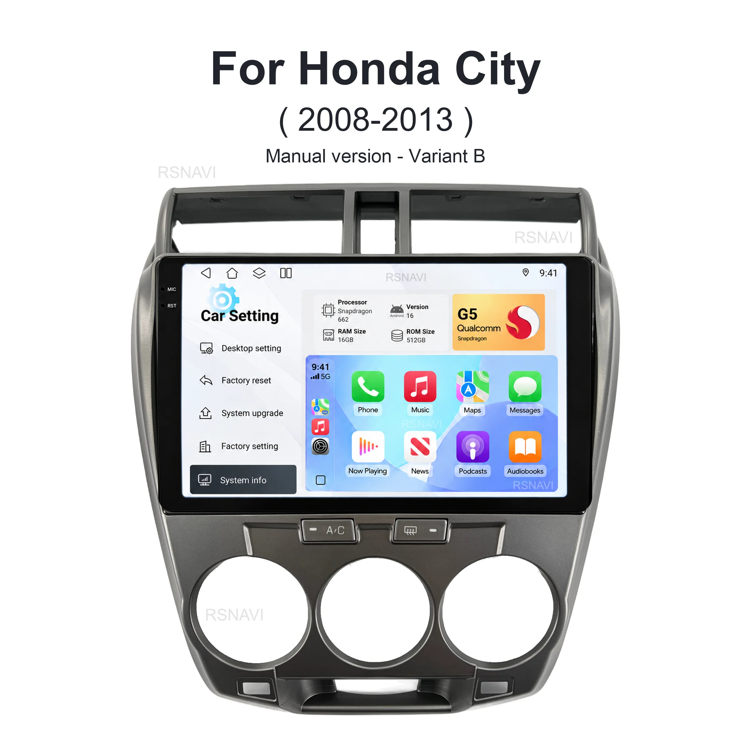 Android 16 Car Radio Multimedia Player For Honda City 2008 2009 2010 2011 2012 2013-2016 Carplay Car Stereo DSP wifi+4G Ai Voice