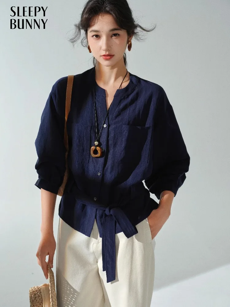 

Elegant Chic Casual French Style Waist Tie Blouse Lyocell Long Sleeve Loose Shirt Women Autumn Office Wear Trendy Slimming Top