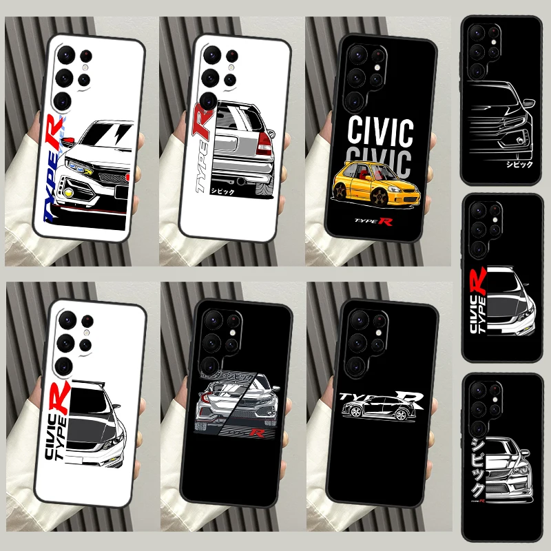 JDM Type R Civic Sport Car Case For Samsung Galaxy S23 S22 Ultra S20 S21 FE S9 S10 Note 10 Plus Note 20 Ultra Cover