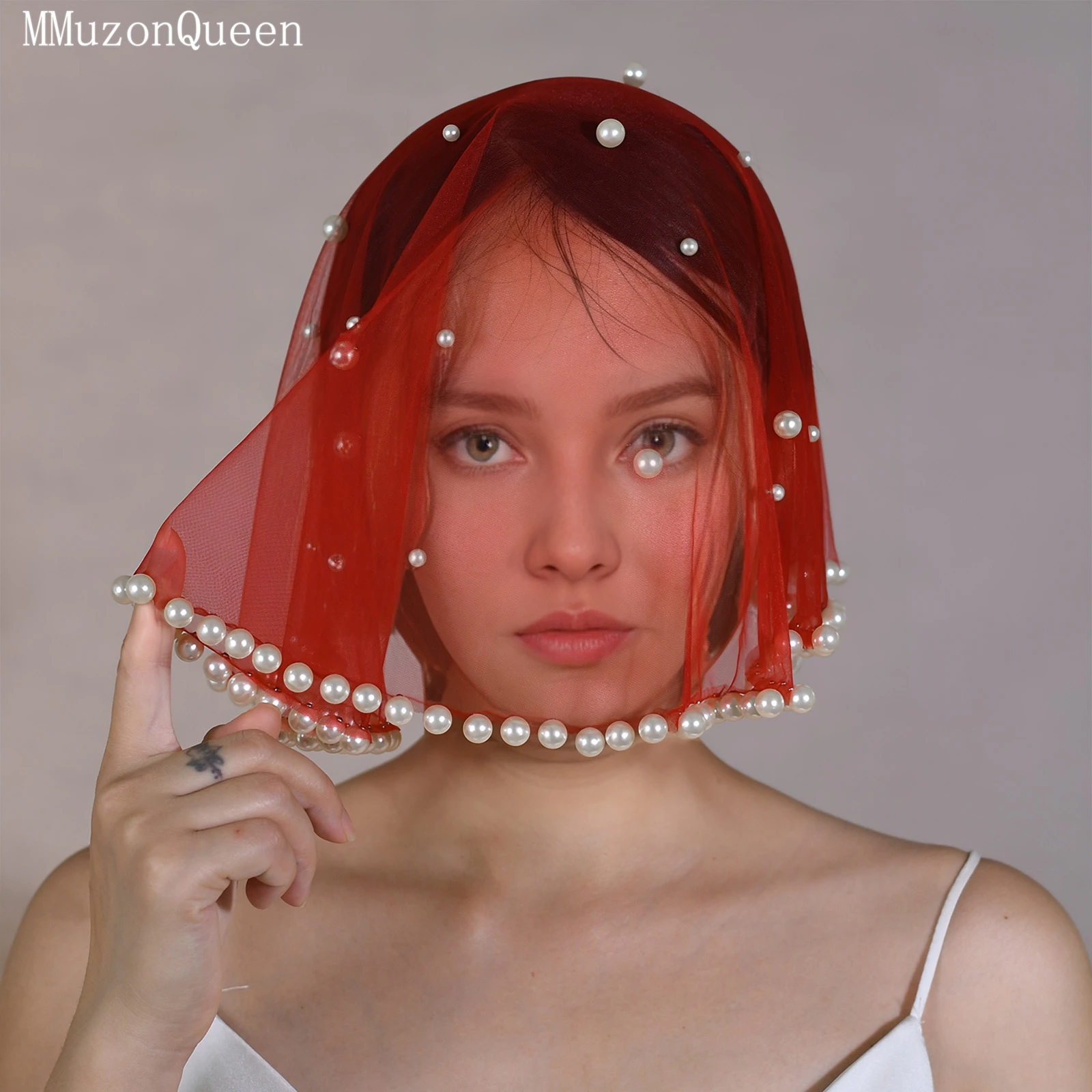 

TOPQUEEN VA10 Модный короткий свадебный хиджаб, свадебная фата с жемчугом, мягкий тюль без гребня, аксессуары для свадебной вечеринки