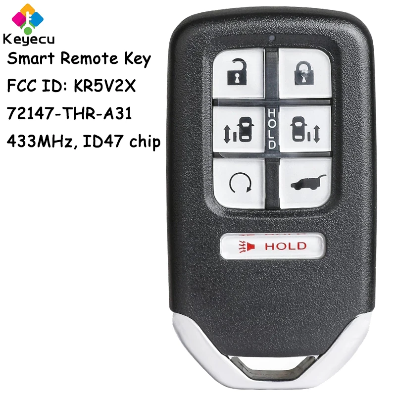 

KEYECU Smart Remote Car Key With 7 Buttons 433MHz ID47 Chip for Honda Odyssey 2018 2019 2020 Fob KR5V2X, 72147-THR-A11/ A21/ A31