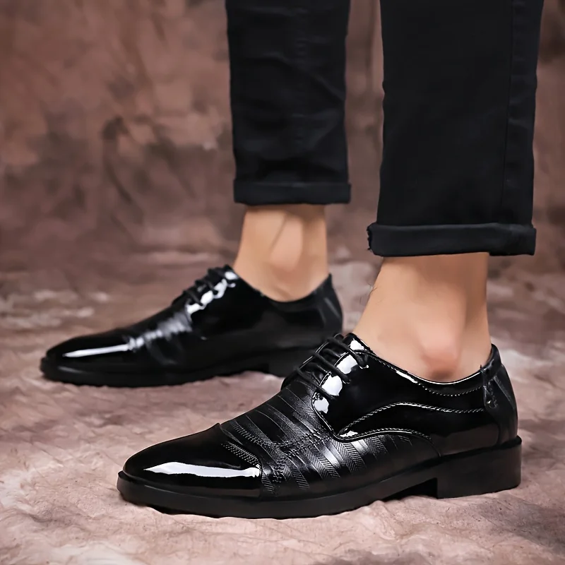 Patchwork Lace-up Dress Shoes With PU  Uppers, Wear-resistant Non Slip Shoes For Business Office, 's Office Daily Footwear