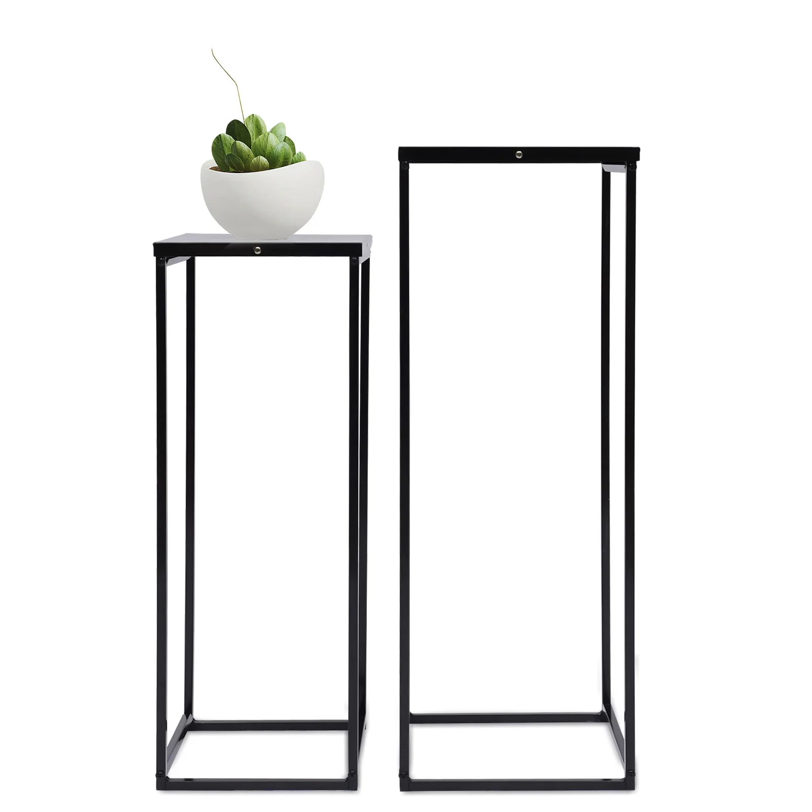 Soporte de Metal cuadrado para plantas, estante duradero para Patio y jardín, decoración de sala de estar, color negro, 2 piezas