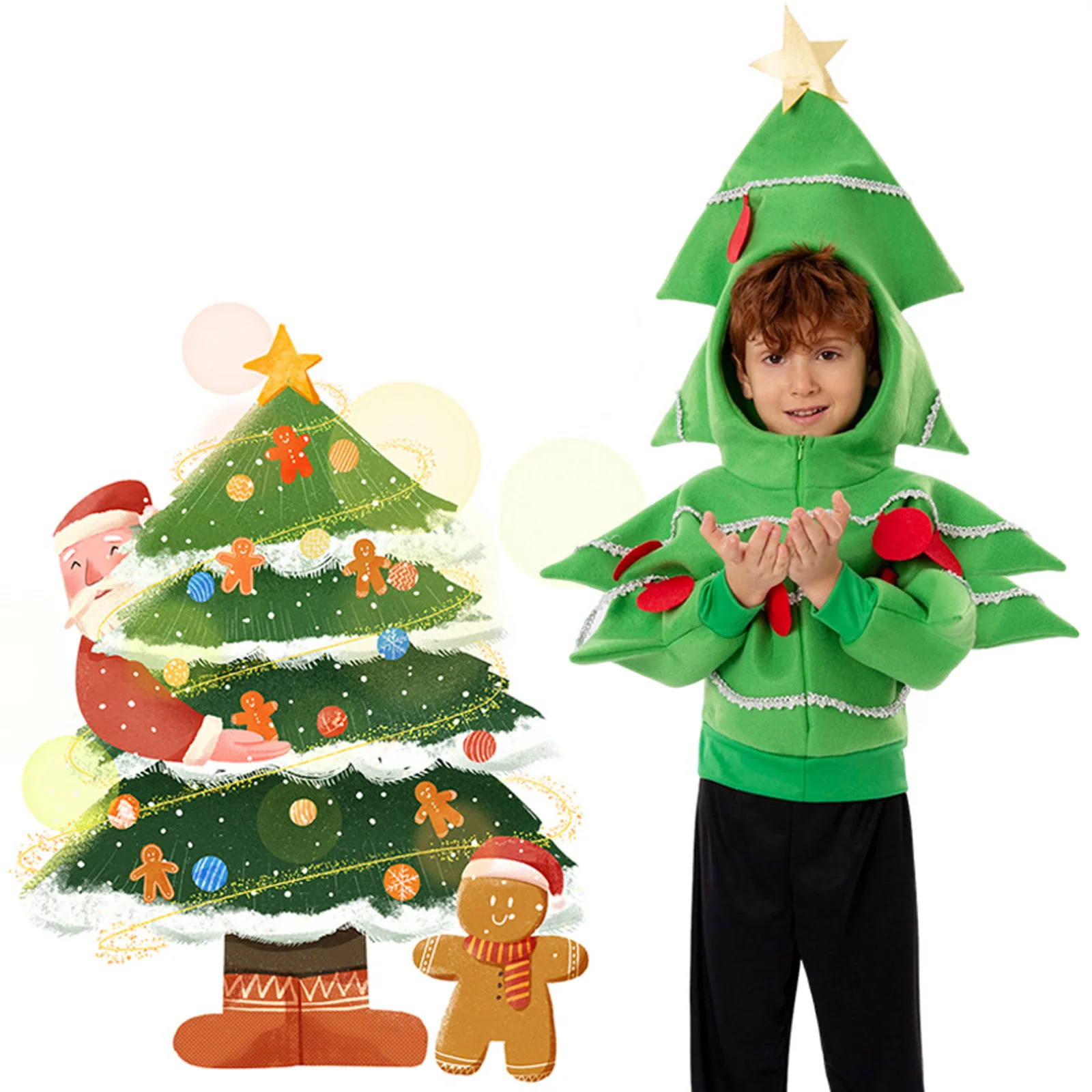 Kids Christmas Tree Costume Funny Tree Cosplay Costume Holiday Party Xmas Outwear Jacket for Festival Cosplay Parties