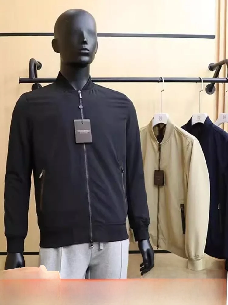 

Итальянская роскошная уличная функциональная ткань высокой плотности, мужская весенне-осенняя бейсбольная куртка с воротником-пилотом, подходит для однотонного цвета