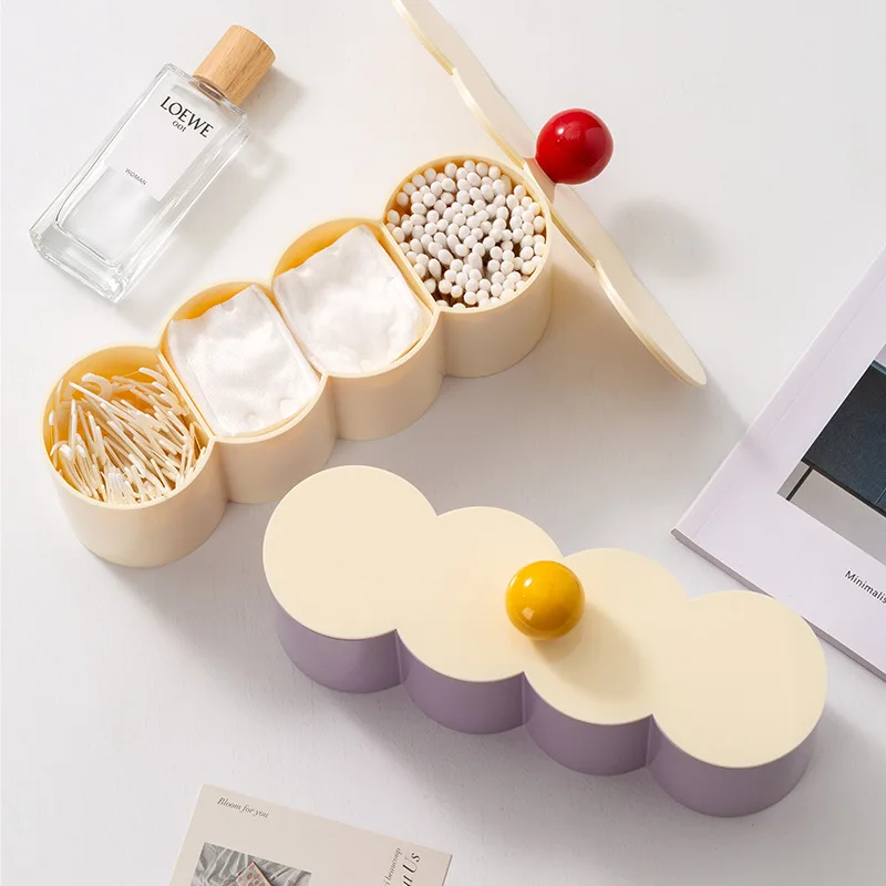 Cosmetic Storage Box With Lid Dustproof Desktop Makeup Remover Cotton Powder Puff Storage Organizer Bathroom Storage Box