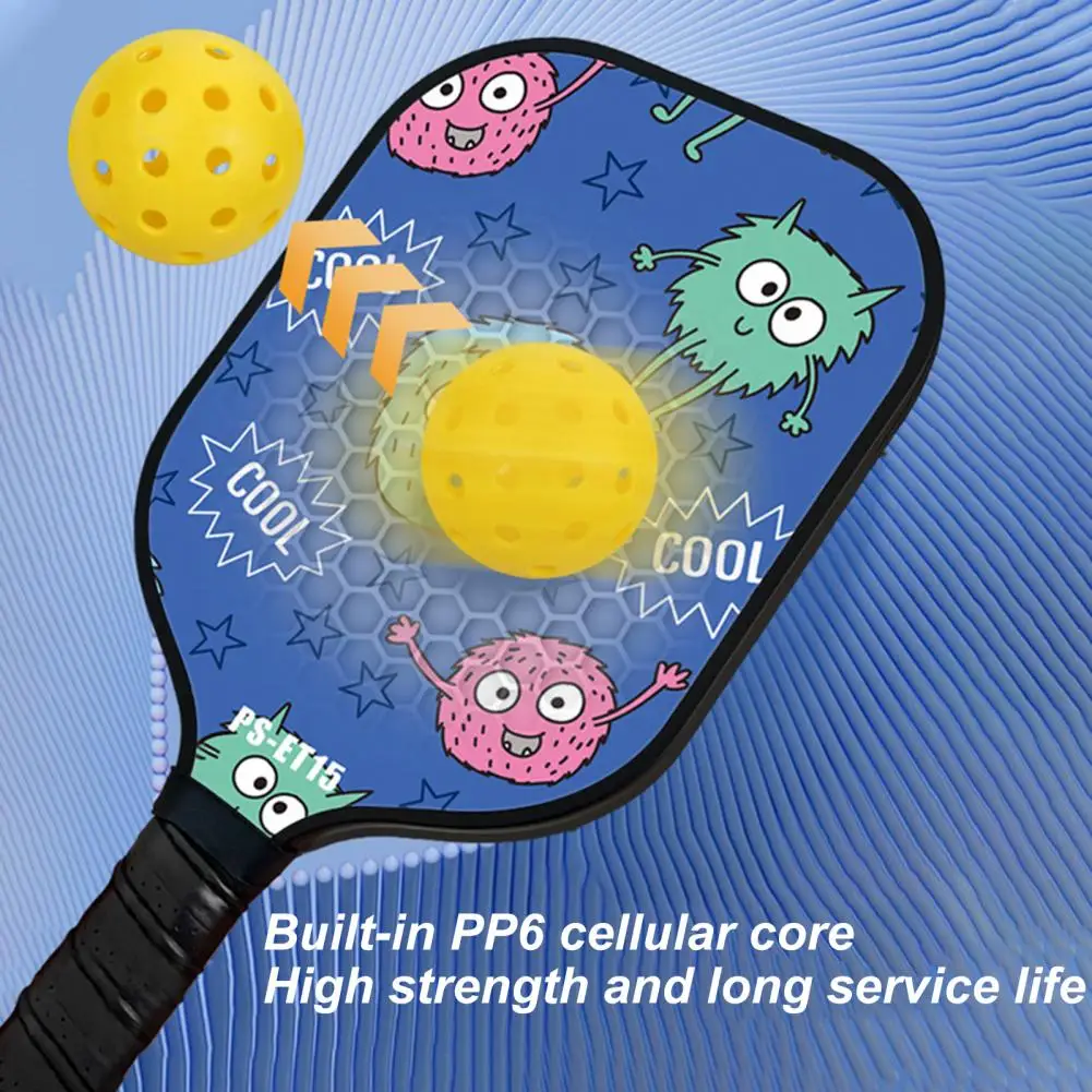 Cartoon Pattern Pickleball Racket Glass Fiber Children Pickleball Racket Colorful Children Teens Pickleball Racket Birthday Gift