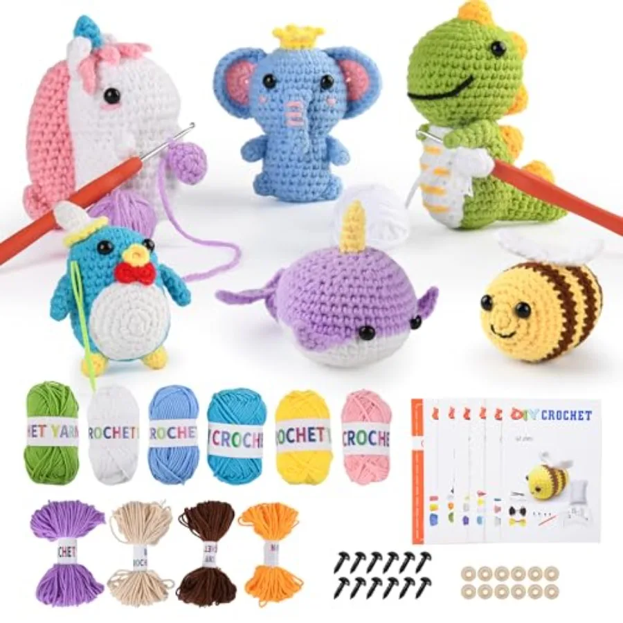 

Набор для вязания крючком для начинающих - 6 штук, животные амигуруми, набор для рукоделия своими руками для взрослых и влюбленных, подарок для любителей вязания крючком, рождественские подарки