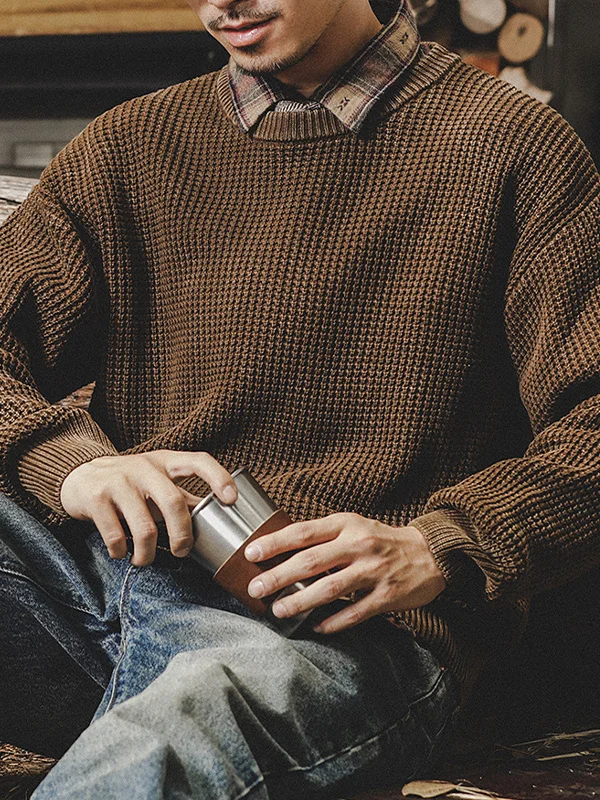 

Retro Waed American Sle Thiened Autumn Winter Men's Knitted Sweater Lazy Sle Simple Basic Cotton Long Sve Crew Ne
