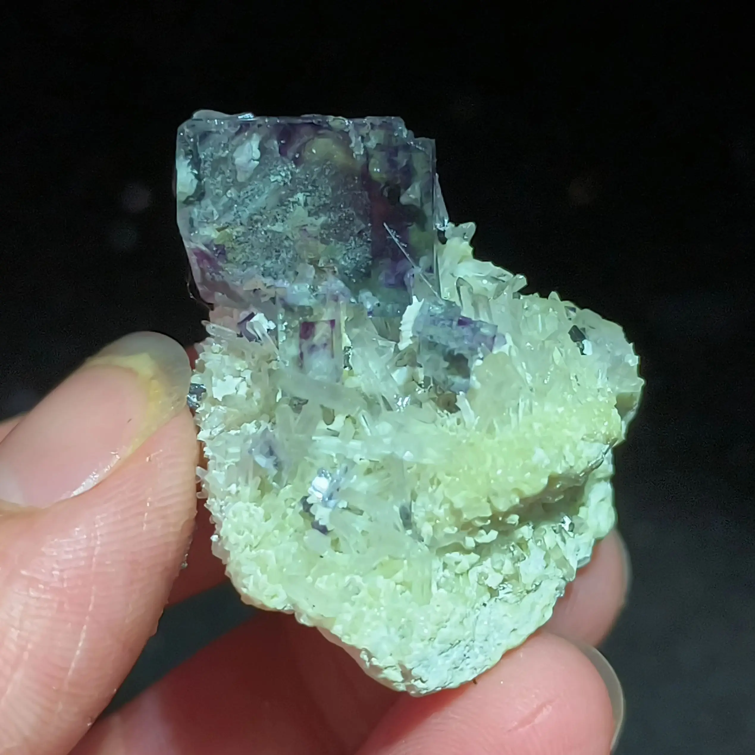 19gNatural rare green purple heart fluorite, crystal cluster quartz mineral healing energy decorative stone specimens