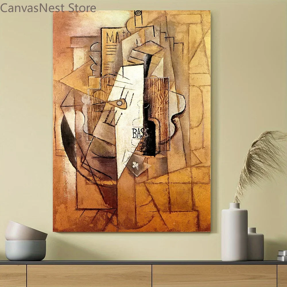 Cubism Abstract Collage Frameless Canvas Wall Art Vintage Picasso Style Oil Painting Print for Home Decor