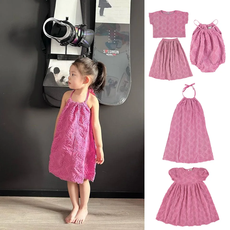 

Summer New Children's Clothing Bebe Same Style Purple Pink Plate Flower Series Girls Suspender Dress Romper Suit