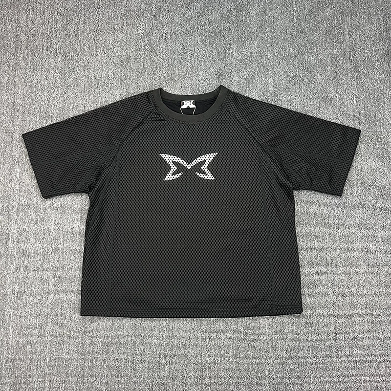

2026 Black Mertra Mesh Short Sleeve T-shirts Butterfly-print Roundneck Shorts Tee Summer Men Women Loose Street Top