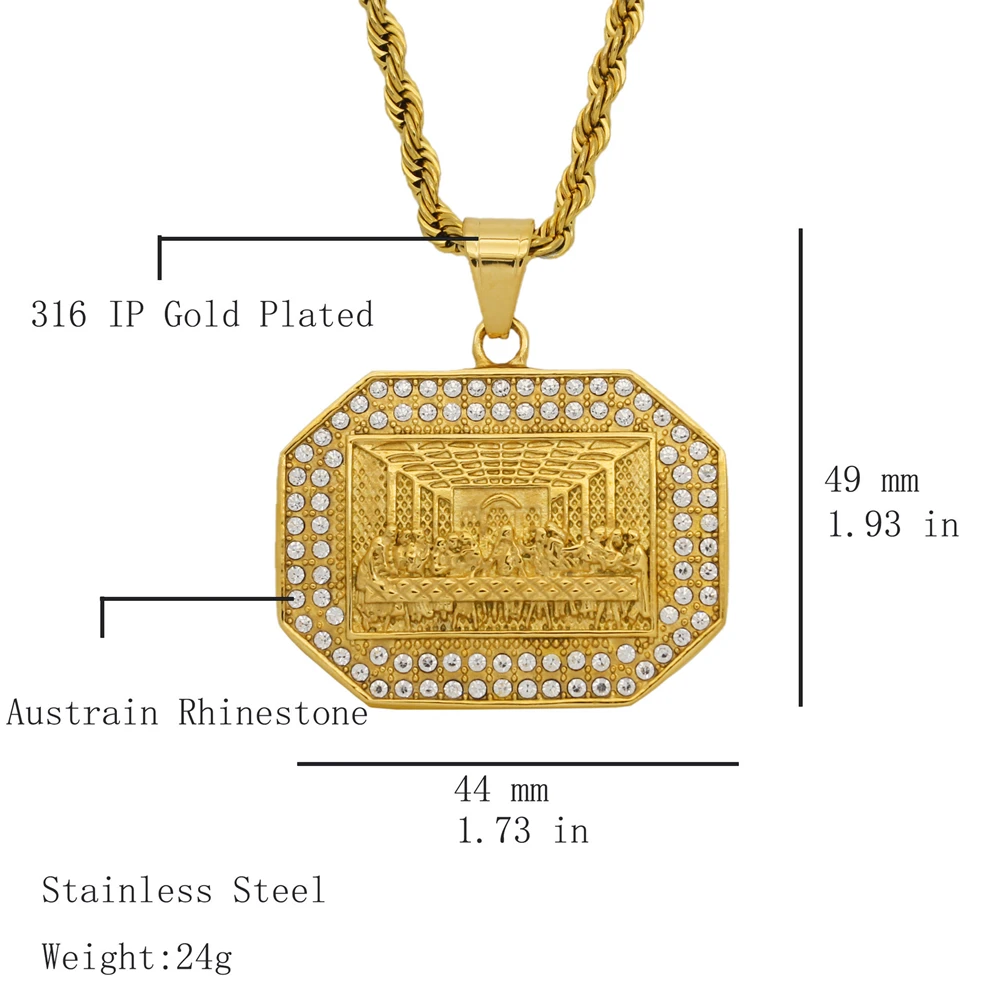 Hiphop gold color Last Dinner Pendant Necklace Ornament 316L stainless steel Pendants Party Jewelry for Men Women