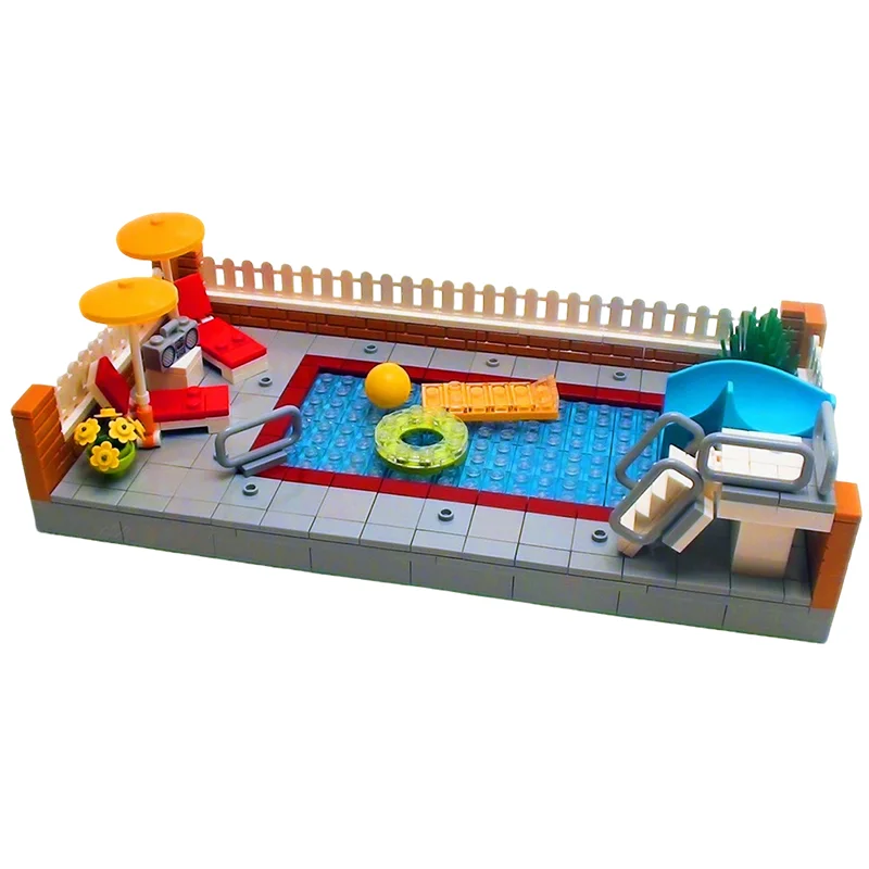 385pcs MOC In-Ground Swimming Pool Water Slide City Model Building Blocks Christmas Gift Education Art Brick Craft Assemble