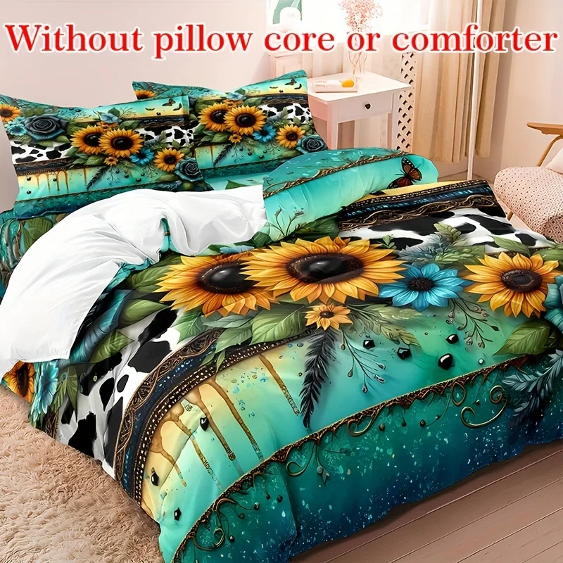 Ultra-Soft | Elegant 3pcs Ultra-Soft Sunflower Flower Duvet Cover Set | 1*Duvet Cover 2*Pillowcases, Without Core | Fashionable