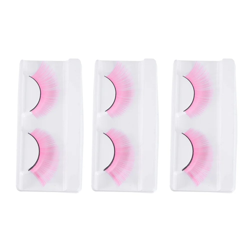 3 paires de faux cils roses bouclés et brillants, Style pour fête d'halloween, spectacle sur scène, beau accessoire de décoration pour les yeux