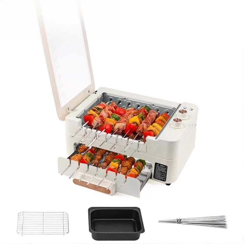 Smokeless 20 Skewers Electric Grill Kebab Griddle Hot Pot Barbecue Baking Pan Roaster Non-Stick BBQ Roasting Oven Multi-cooker
