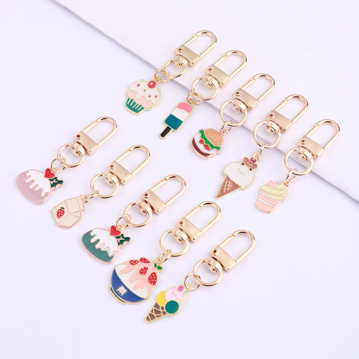 

10Pcs Fashion Cartoon Alloy Ice Cream Keychain Cute Metal Key Ring Decoration purse Bag Backpack Accessories Birthday Party Gift