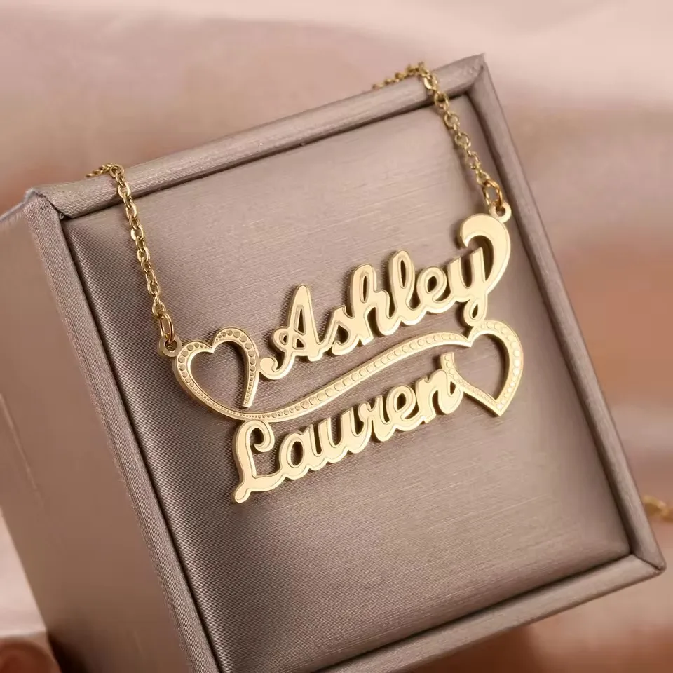 Script Font Name Custom Textured Necklace For Women Personalized Pattern Corrosion 18K Gold Plate Chain Stainless steel Pendant