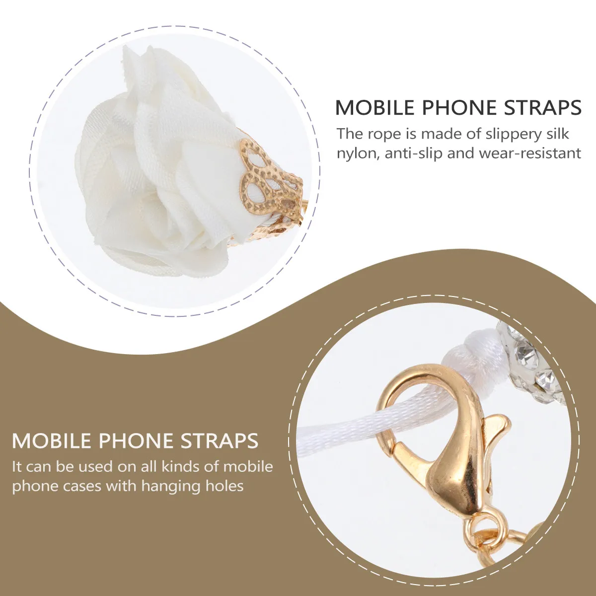 1Pcs Crystal Beads Flower Phone Strap Non-Slip Short Lanyard for Mobile Camera Flash Drive Hanging Rope Crystal Phone Strap