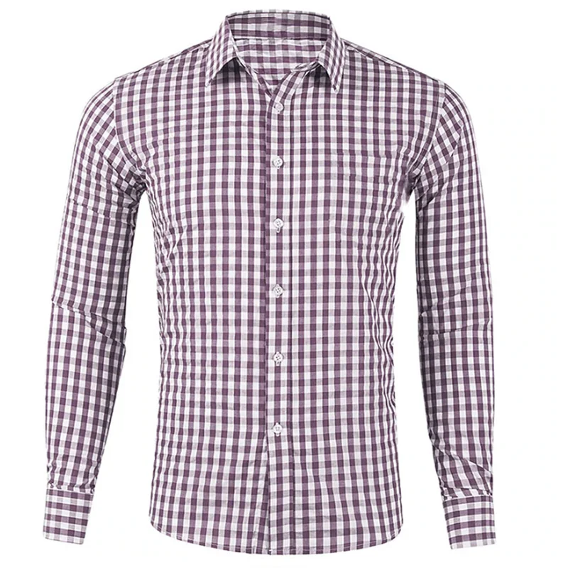 Camisa casual masculina de botão forrado, manga longa, xadrez e xadrez lapela, roupa de rua, estampa natalícia, moda Casua