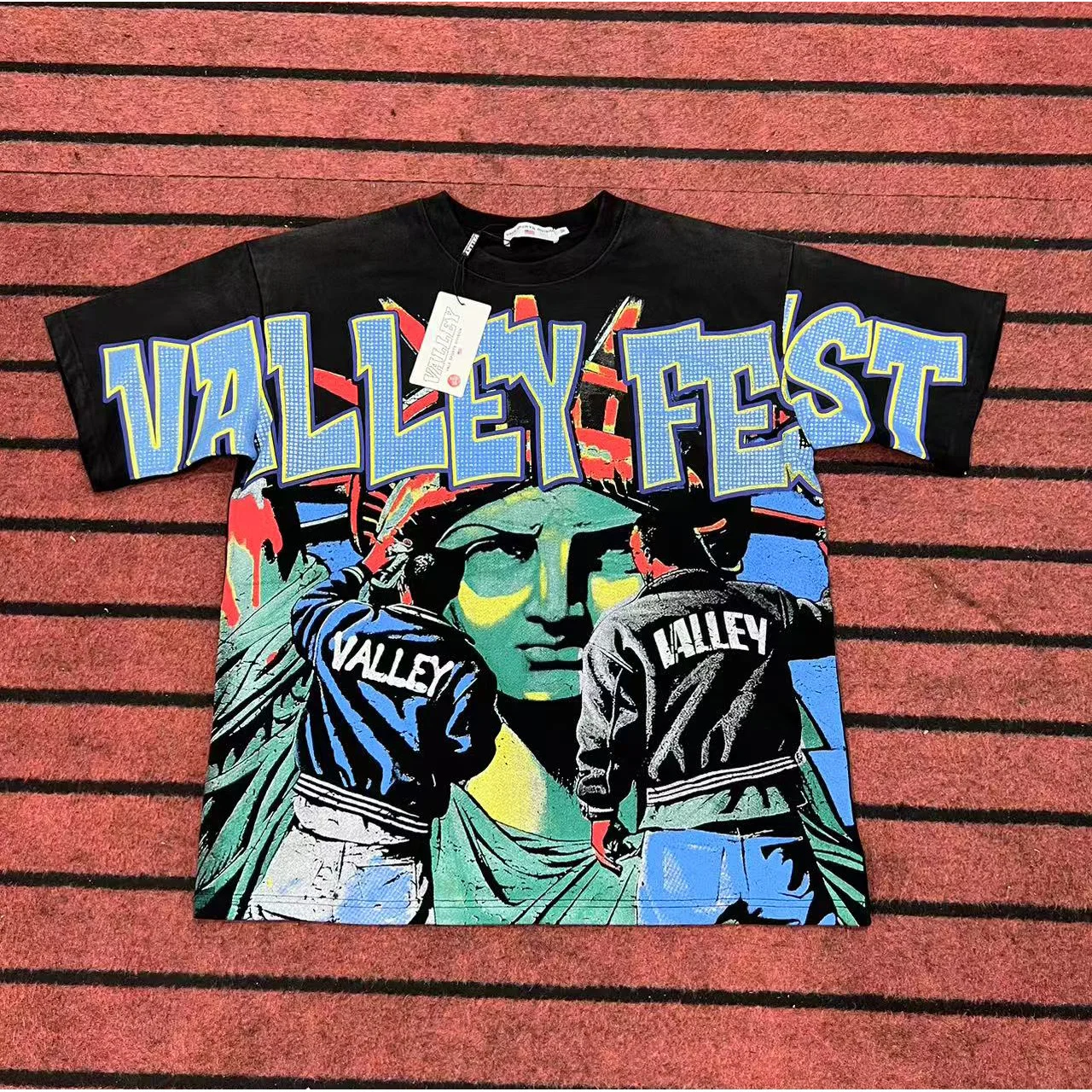 

Real Picture VALLEY T-shirt Men Fashion High Street Retro Print Original Label Loose Casual Cotton Vale Short Sleeve Top Tees