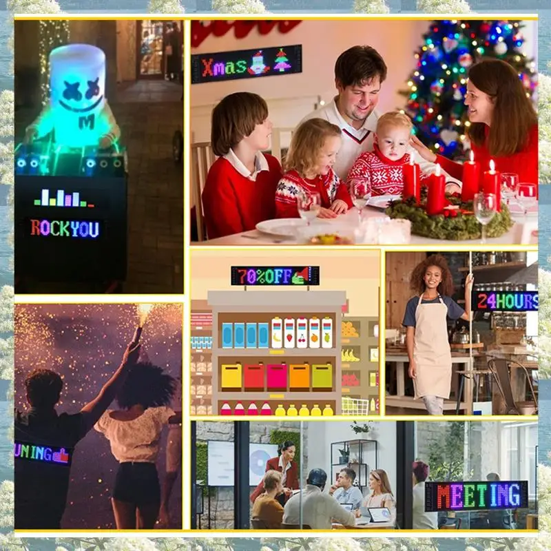 Nuovo pannello pixel LED, modulo LED flessibile USB 5V Display di animazione testo a scorrimento RGB, APP Bluetooth, 16X32 LED 7X17 cm Durevole
