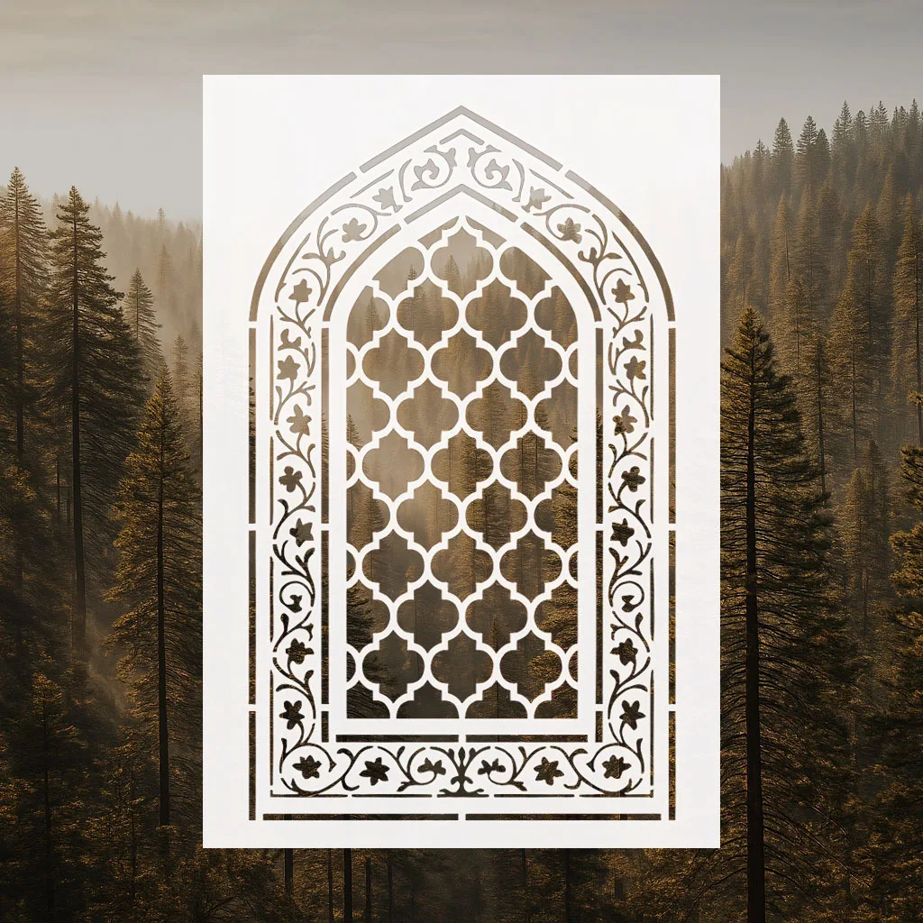 Moroccan Arch Window Line Stencil, Arabic Geometric Painting Template, Suitable for DIY Wall, Home Decor, Floor, and Furniture