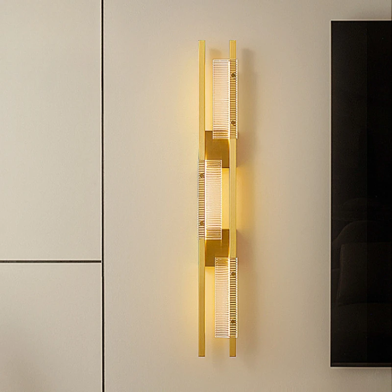 

Creative Line Striped Copper Wall Lamp for Living Room Bedroom Corridor Staircase Wall Decor Minimalism Glass LED Wall Lights