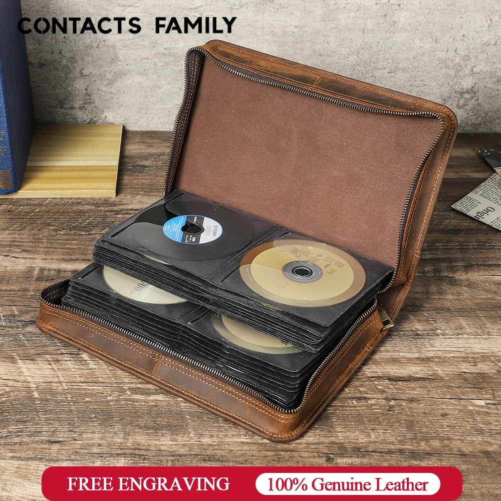 Genuine Leather Large Capacity Zipper CD DVD Wallet Holder Bag 80 Discs Album Organizer Media Storage Case CD DVD Clutch