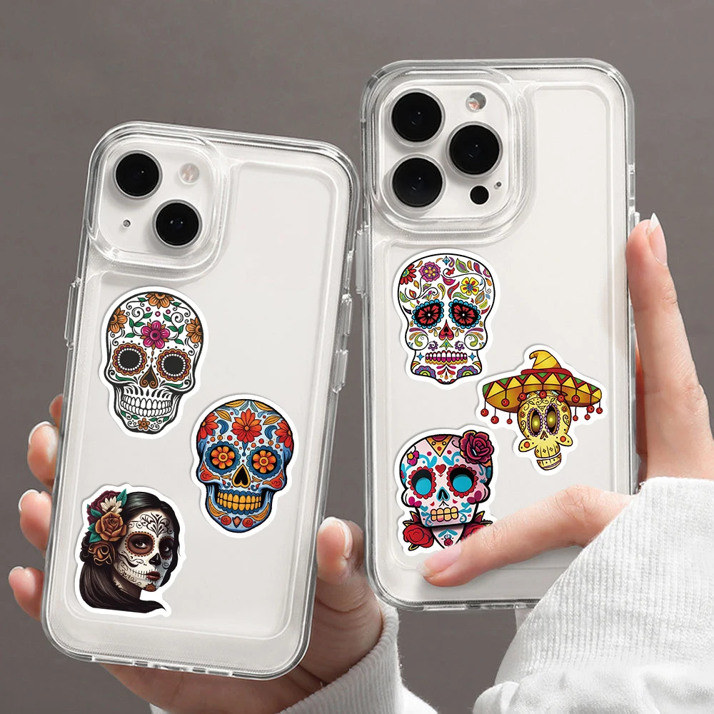 50PCS Mexican Day of the Dead Headbone Graffiti Sticker Skateboard Suitcase Guitar Kettle Deco Laptop Skin Waterproof Phone Case