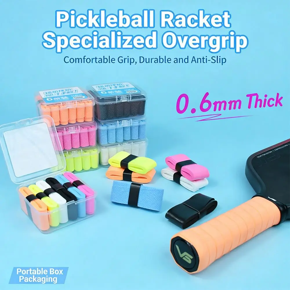 

6PCS Multicolor Pickleball Paddle Overgrip Absorb Sweat Shock-absorbing PU Grip Tape Anti-slip 0.6mm Thickness