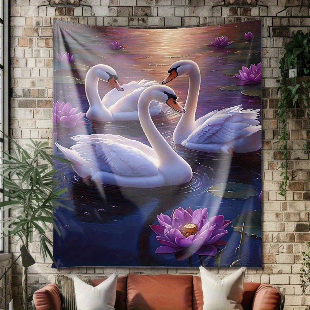 White Swan and the Water Lily Digital printing polyester wall hanging tapestry decorative Living bedrooms Office background gift