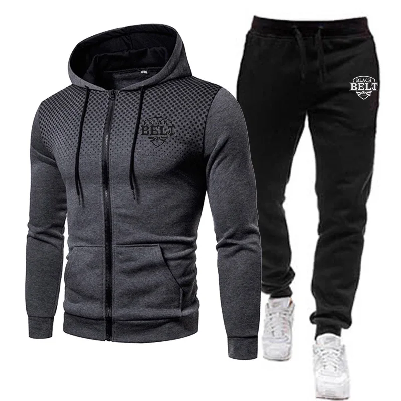 Mens Casual Sport Set Jogger Jogging Tracksuit Zipper Hoodies+Pants 2Pcs Sets Men\'s Sportswear Sport Suit Fashion Men Clothing