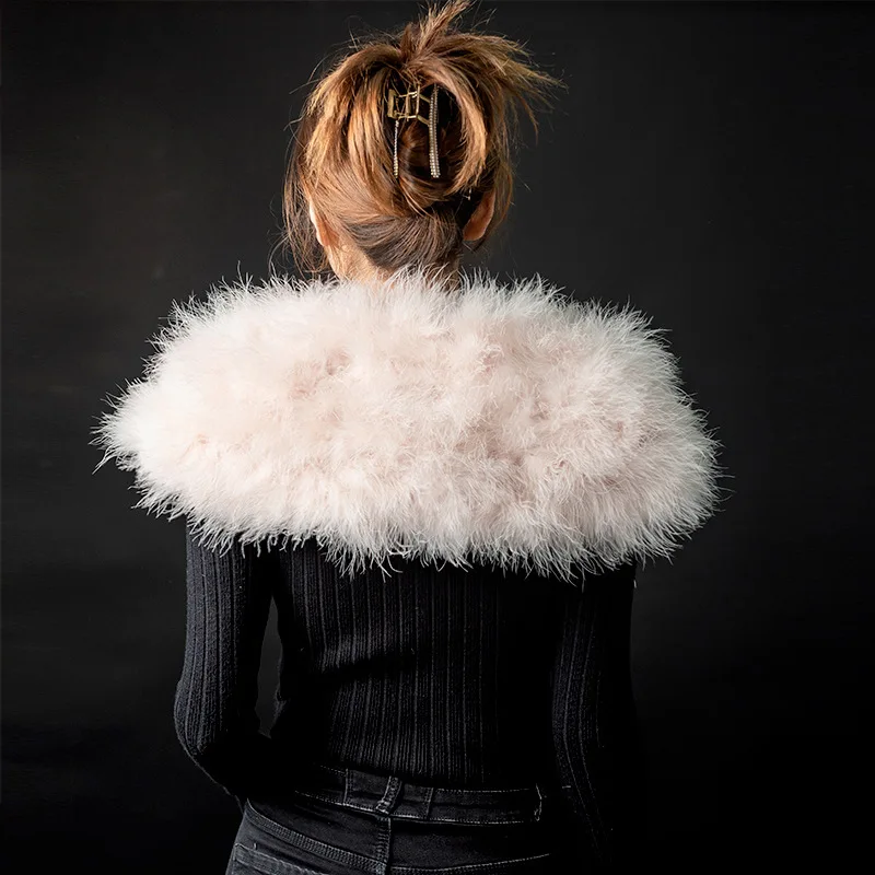 Women Winter Fur Wrap Cape Scarf Fluffy Feather Bridal Shrug Party Bride Cape Cloak