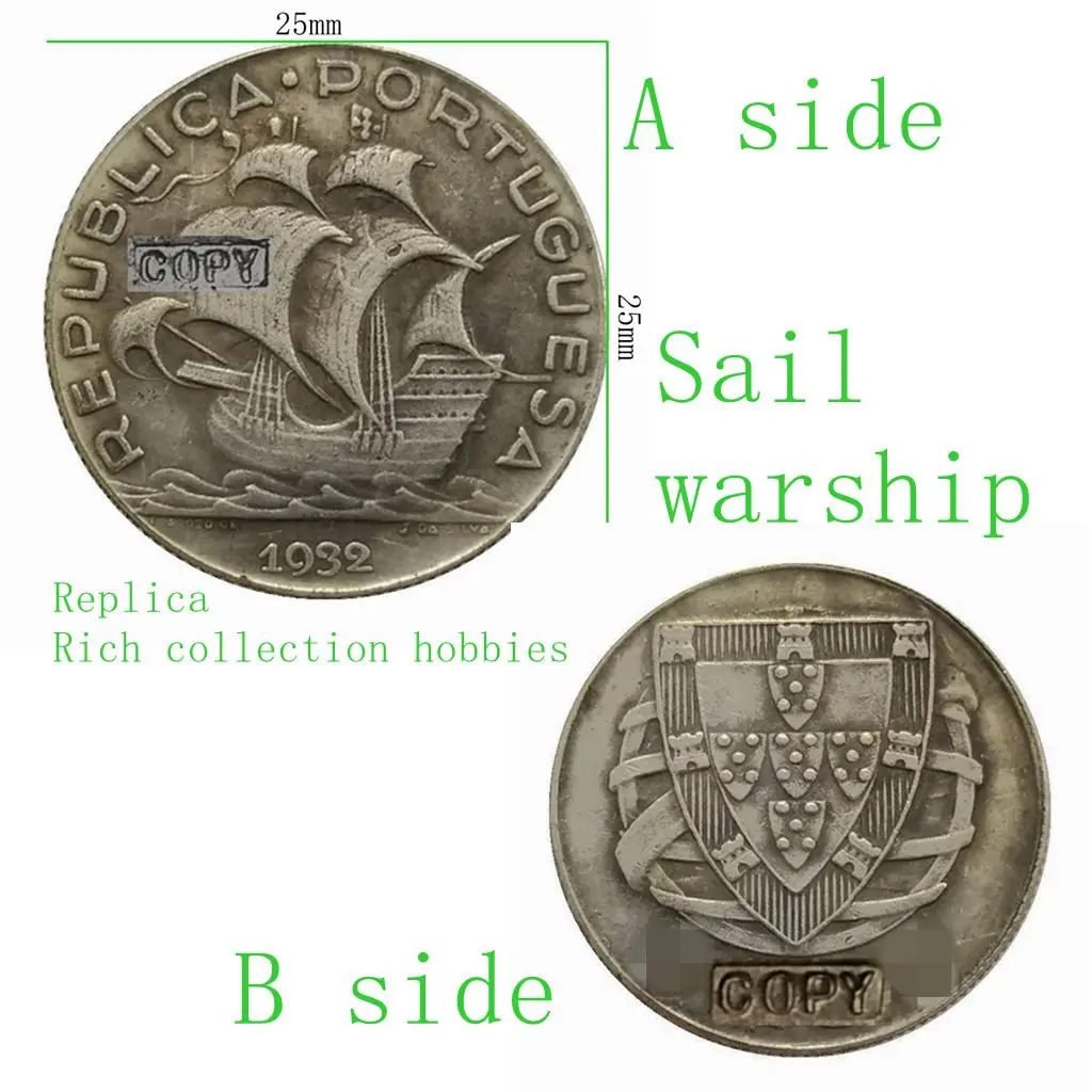 Dinosaur Party Gift Holiday Gift 1932 1937 Portugal Sailboat Old Coin Metal Craft Commemorative Gift Party Gift