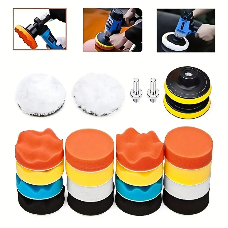 

22Pcs 3 Inch Car Polishing Pads Kit Self-Adhesive Buffing Waxing Pads Wool Wheel Car Detailing Tools