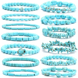 Turquoises Bracelets for Women Men Reiki Natural Stone Cube Cylinder Irregular bracelet  Resilient Bracelet Healing Jewelry Gift