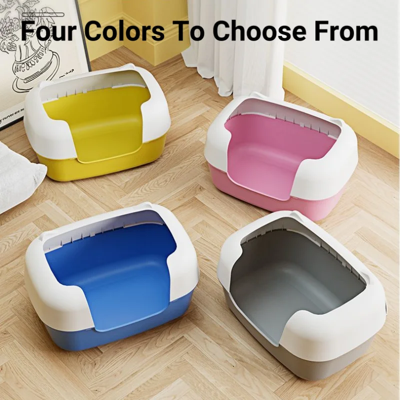 Cat Litter Box Anti-Splash Kitty Sandbox Semi-enclosed High Side Splashproof Pet Bedpans with Litter Scoop Cleaning Cat Supplies