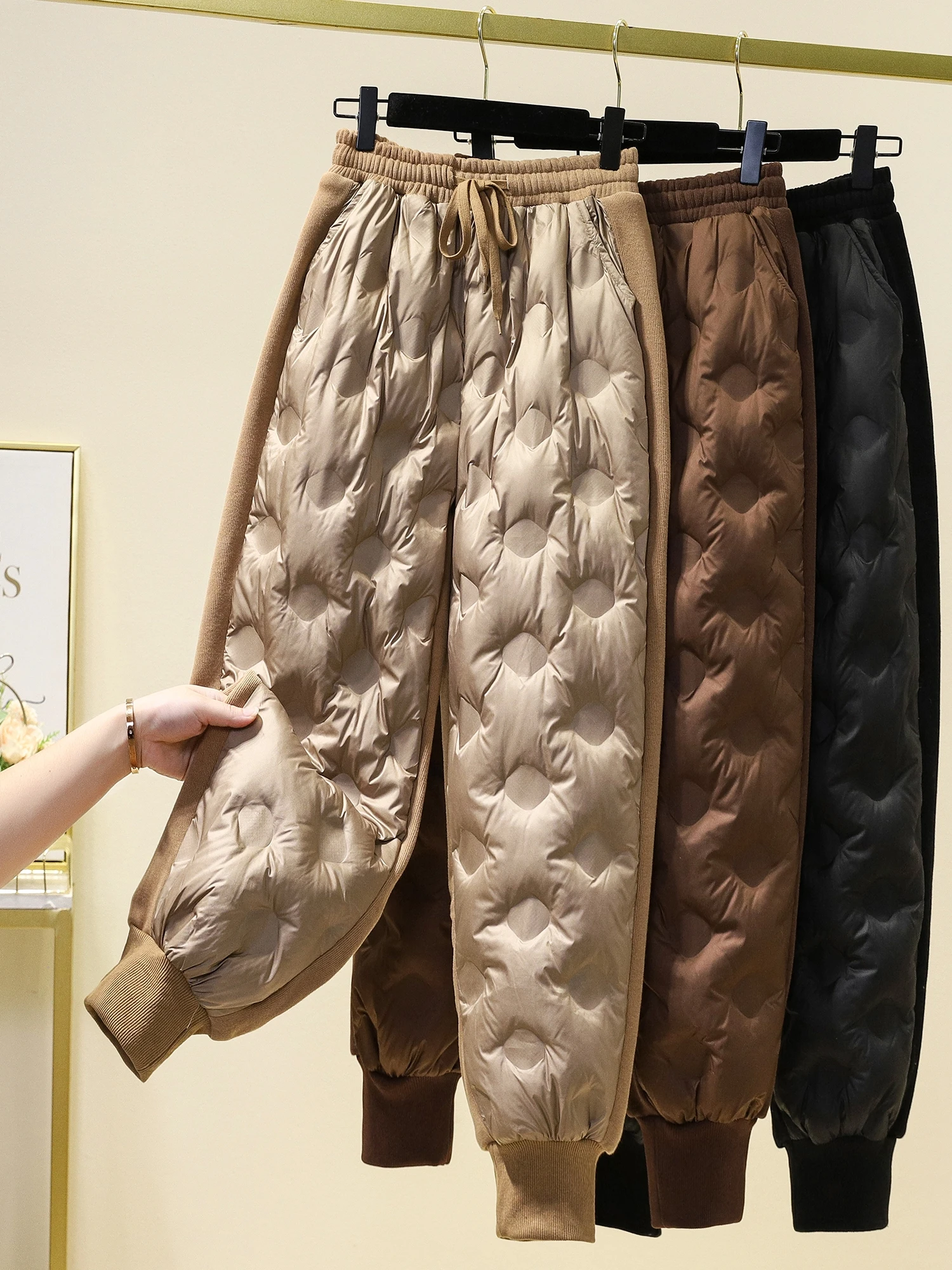 

Легкие женские хлопковые брюки с пуховым наполнителем, с высокой талией, длинные, утепленные, зимние, теплые, фасон «галифе» Dr Qing a Po