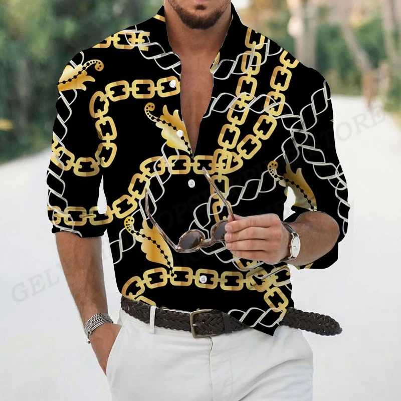 

Men's Oversized Casual Social Printed Retro Hawaiian Long Sleeve Shirt Y2k Streetwear Harajuku Vintage Luxury Vacation Clothing