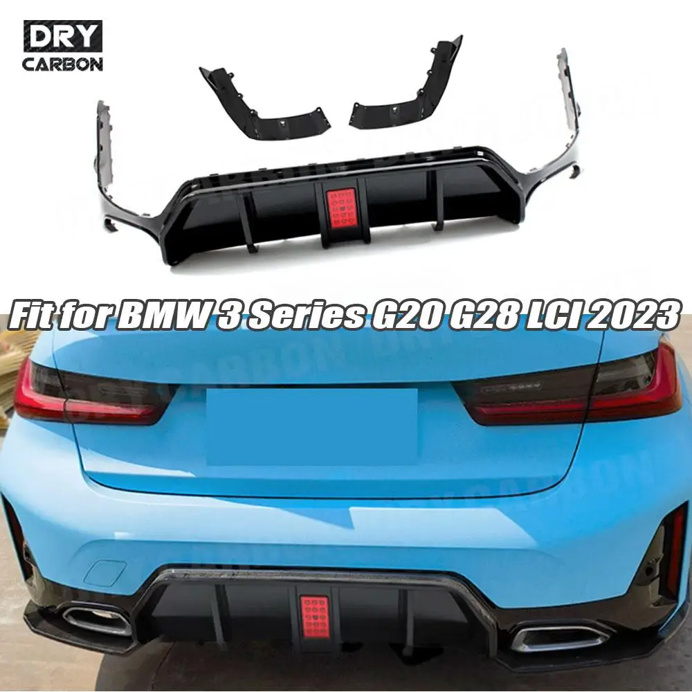 For BMW G20 G28 LCI 2023+ Rear Diffuser Bumper Lip Chin Spoiler With Led Light Rear Winglet Apron Car Styling Bodykits