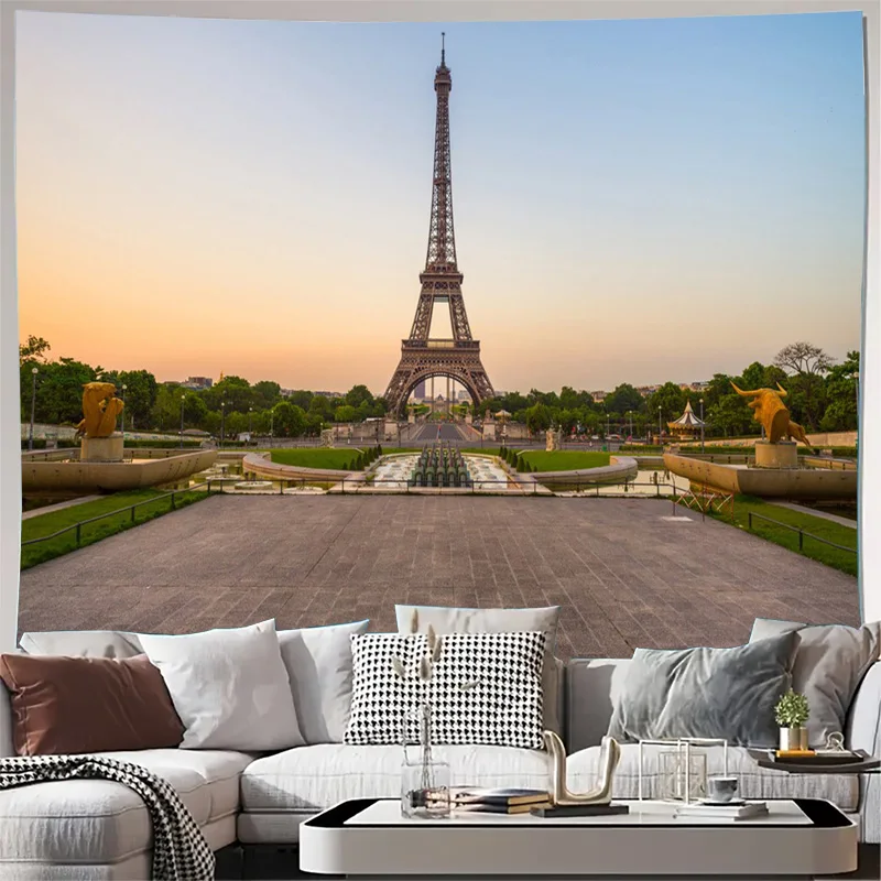 High Quality Eiffel Tower Tapestry Wall Hanging Paris France European Style Decor Art Mural for Living Room Bedroom Home Decorat